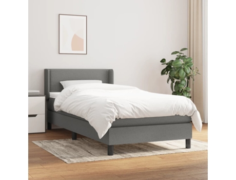 vidaXL Cama con somier y colchón 90x200 cm tela gris oscuro