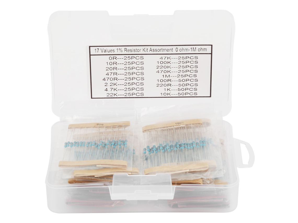 2026-kit De Resistencias De Película Metálica 525pcs 1/4w 17 Valores 0-1m Ohm Componentes Electrónicos