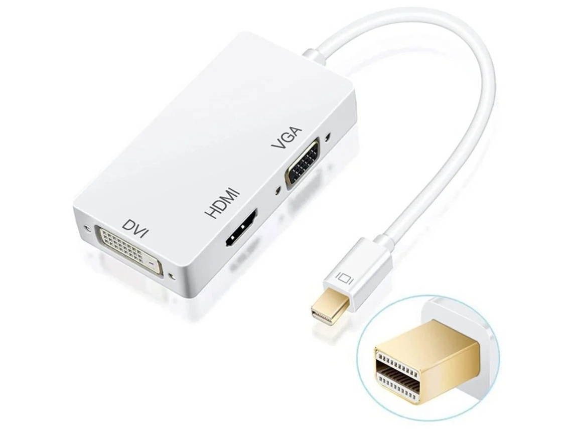 Cable adaptador Mini Displayport 3 en 1 y Thunderbolt a HDMI DVI VGA para resolución Full 4k x 2k y 3D compatible con Apple Mac Bestvite