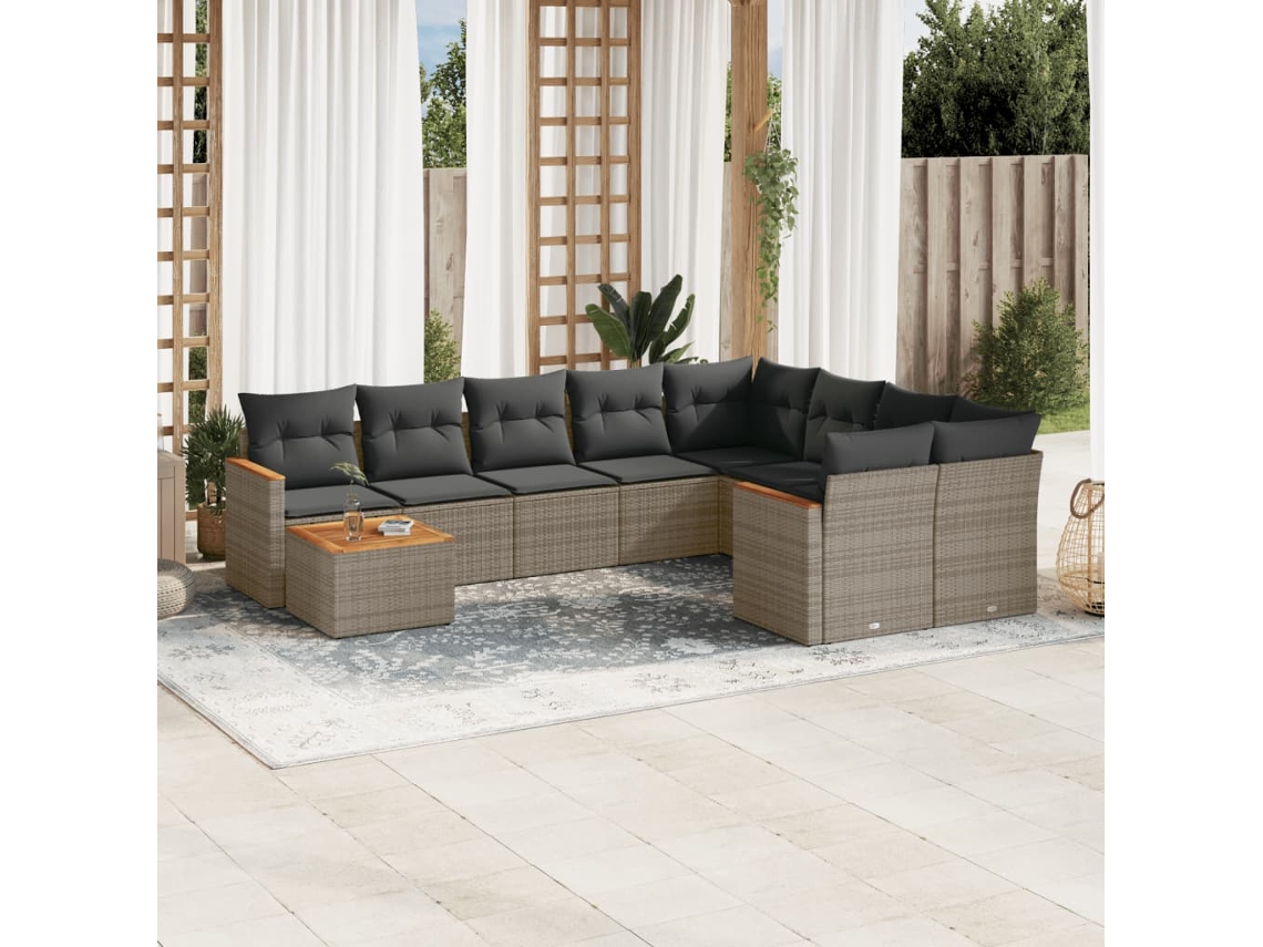 Conjunto de sofás de jardín de 10 piezas DKD Home Decor con cojines de mimbre gris