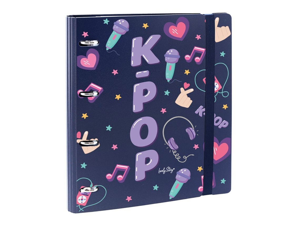Carpeta escolar A4 de 360º con recambio de cuadrícula + separadores LOVELY STORY K pop Edición limitada 4 anillas Azul Cb2621db