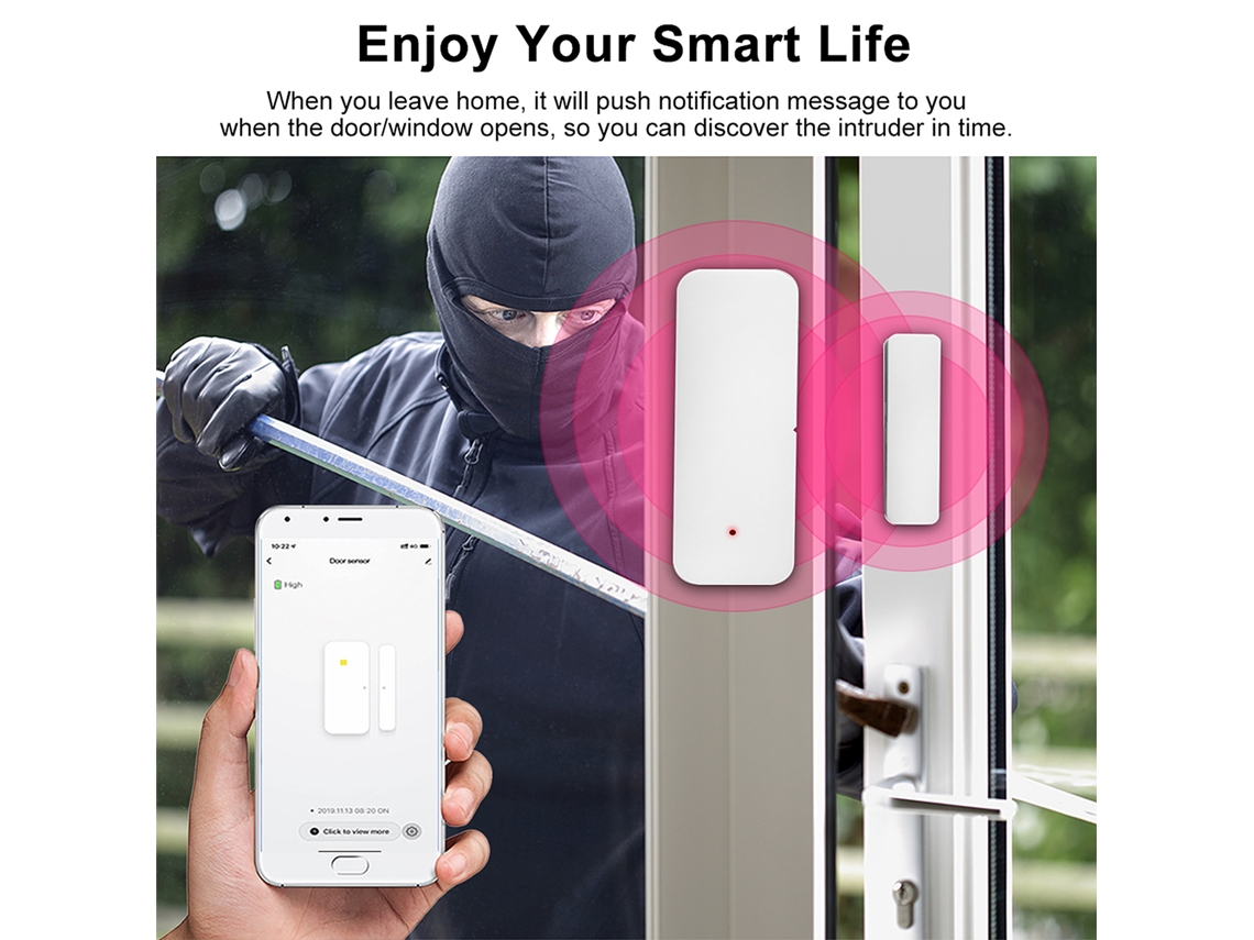 2026-sensor De Puerta Wifi Con Control App Tuya, Alarma De Seguridad Magnética Inalámbrica Compatible Con Alexa Y Ifttt