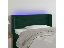 Cabecero | Panel de cama con luces LED, terciopelo, 93 x 16 x 78/88 cm, verde oscuro