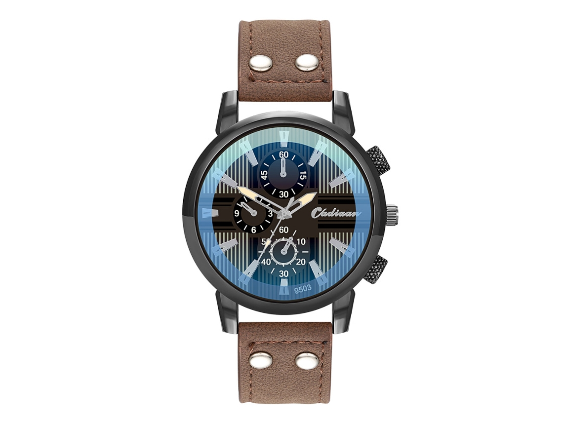 Reloj De Cuarzo Para Hombre Con Correa De Piel Sintética Y Esfera De Tres Subesferas, Estilo Moderno.