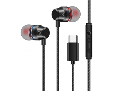 Auriculares Reducción de ruido con cable tipo C universal Control con cable Ajuste de 3,5 mm Negro