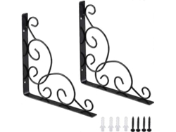 Soporte De Estante De Hierro Forjado, 2 Piezas, Diseño Triangular, Resistente, Para Interiores Y Exteriores, Negro
