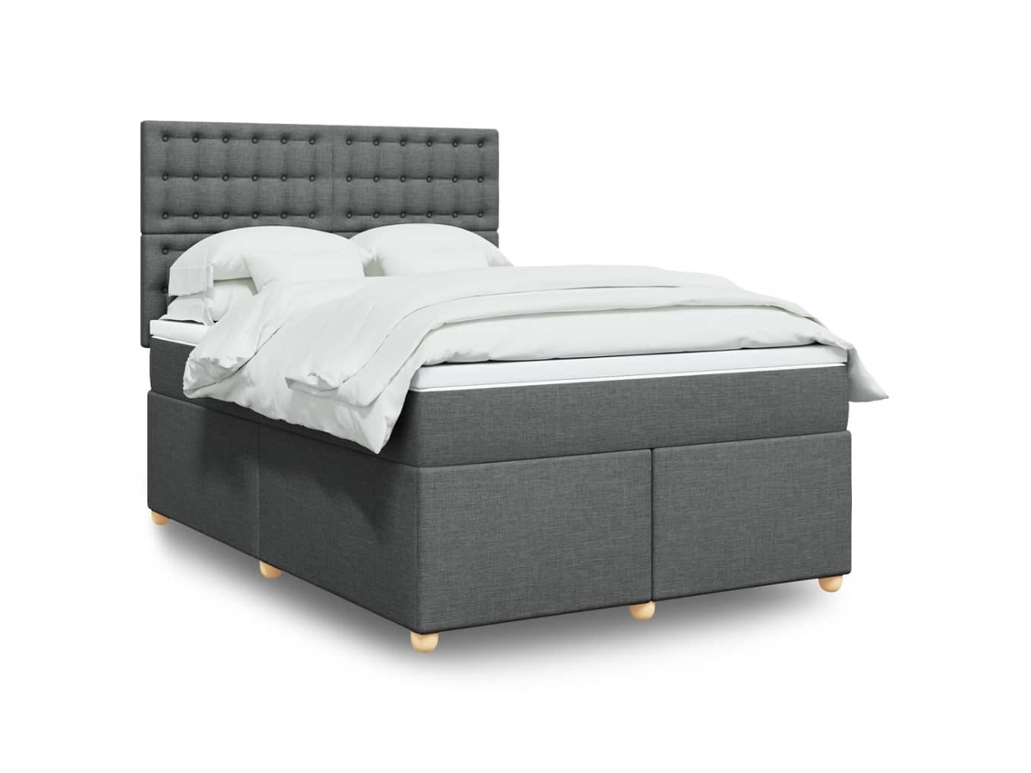 Cama Box Spring Con Colchón Tela Gris Oscuro 140x190 Cm