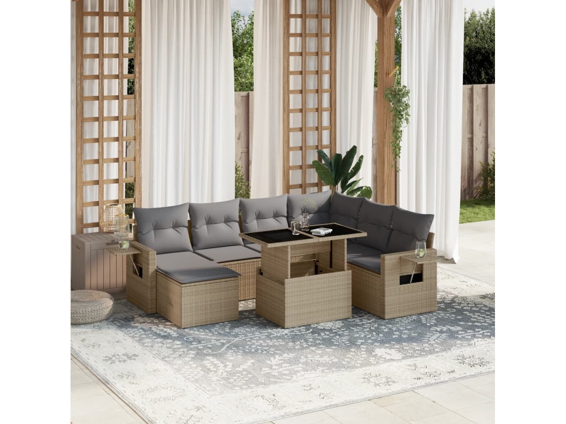 Conjunto de 8 sofás de jardín con cojines de mimbre beige Dkd Home Decor