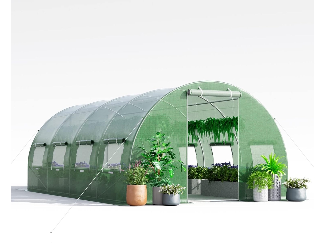 Invernadero túnel exterior, con 10 ventanas enrollables, 2 puertas con cremallera, tienda de jardín a prueba de viento COSTWAY
