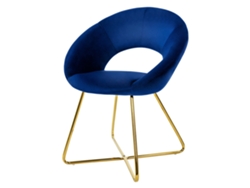 Cadeira de Jantar com Encosto Redondo em Veludo Azul e Pernas em Metal Dourado Design Ml ML-DESIGN