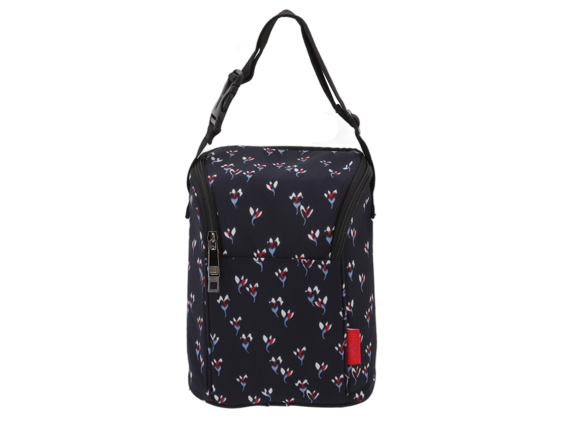 Bolsa Térmica Impermeable De Nailon Con Estampado Floral Negro Para Botellas/bolsa De Almacenamiento