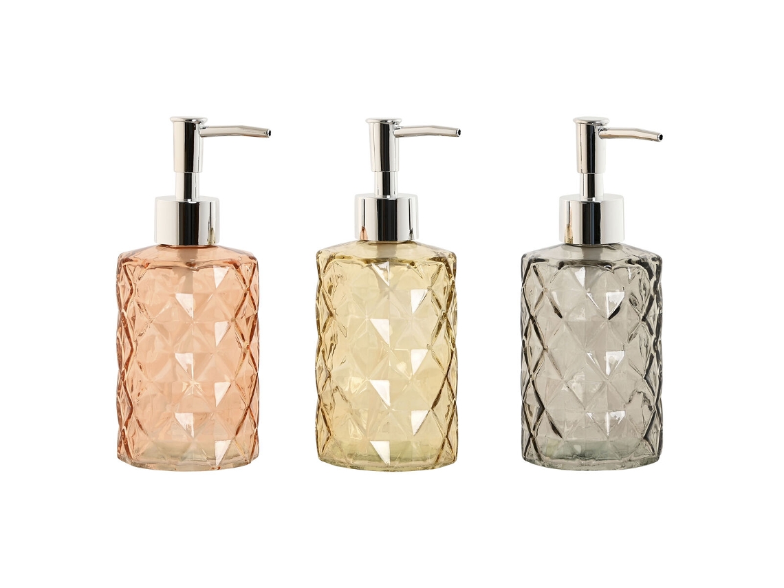 Dispensador de Jabón HOME ESPRIT Amarillo Gris Ambar Plateado Cristal ABS 320 ml 7,5 x 7,5 x 17,5 cm (3 Unidades)