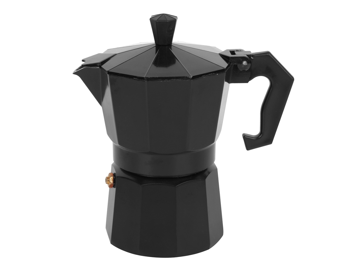 Cafetera italiana de aluminio de 300 ml con 6 tazas para oficina y hogar, color negro