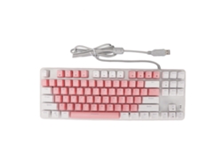 Teclado mecánico para juegos Baoj-2026 con 87 teclas, interruptores azules, retroiluminación RGB, USB, con cable, para PC/portátil, rosa/blanco.