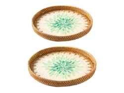 2 Platos De Ratán Hechos A Mano Con Conchas Coloridas Para Sala De Estar Y Almacenamiento.