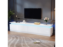 Mueble Para Tv De 180x34x40cm Con Iluminación Led, 4 Cajones, Color Blanco, Capacidad Para Televisores De Hasta 80 Pulgadas.