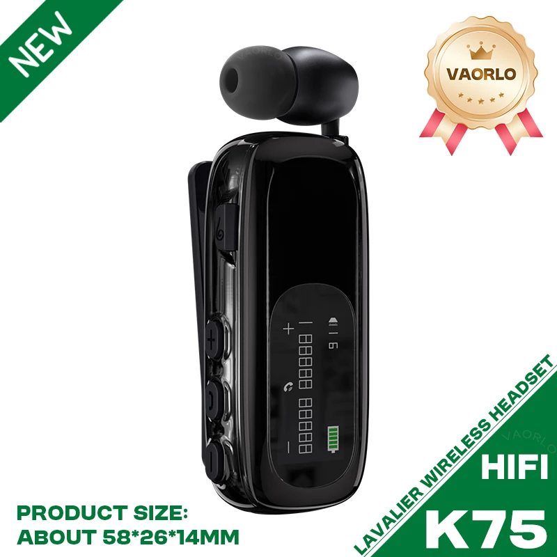 (k75 Negro) Auricular De Solapa Bluetooth Con Alerta Por Vibración Para Llamadas Entrantes/música.