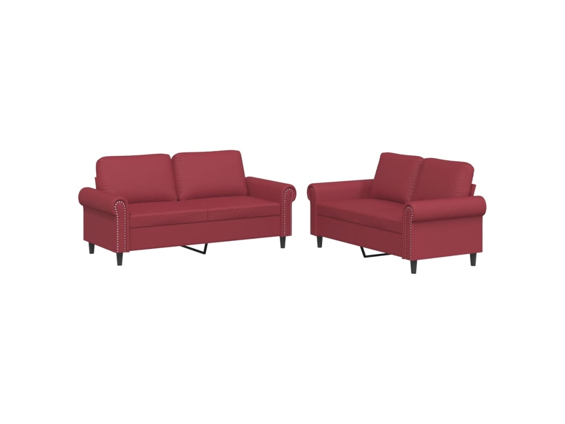 Maison Exclusive - Juego De Sofás Con Cojines 2 Piezas Cuero Sintético Rojo Tinto