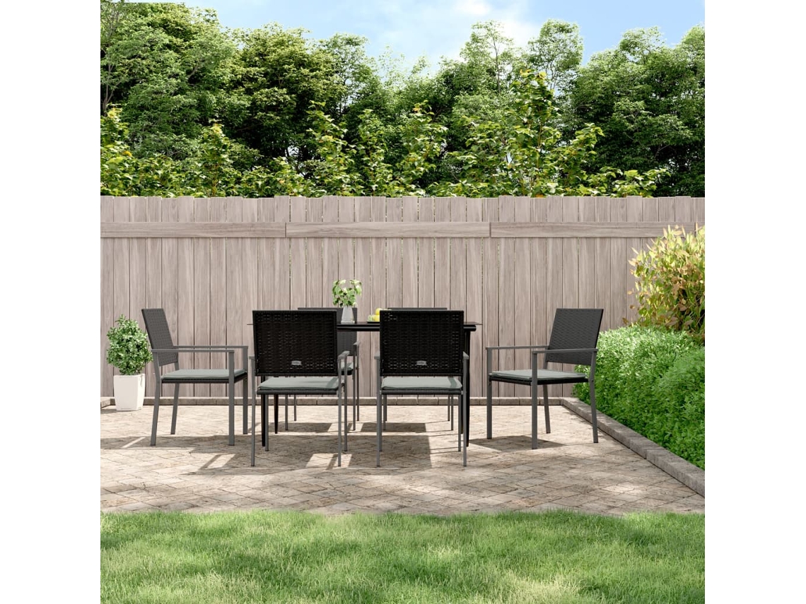Sillas de jardín con cojines (6 unidades, 54 x 62,5 x 89 cm), mimbre sintético negro, DKD Home Decor