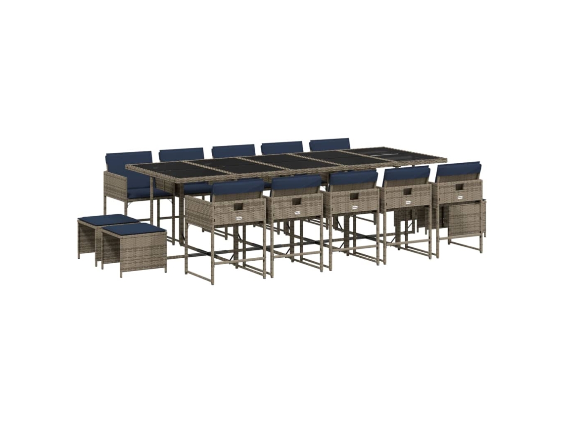 Maison Exclusive - Conjunto De Comedor De Jardín De 15 Piezas Con Cojines, Poliratán Gris