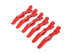 6pcs Pinza De Pelo De Cocodrilo Antideslizante Punta Simple Para Peluquería Clips De Sección Rojo