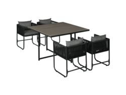 Set De Jardín Polirratán 5 Piezas, Mesa Comedor Con 4 Sillas Y Mesa Auxiliar, Gris