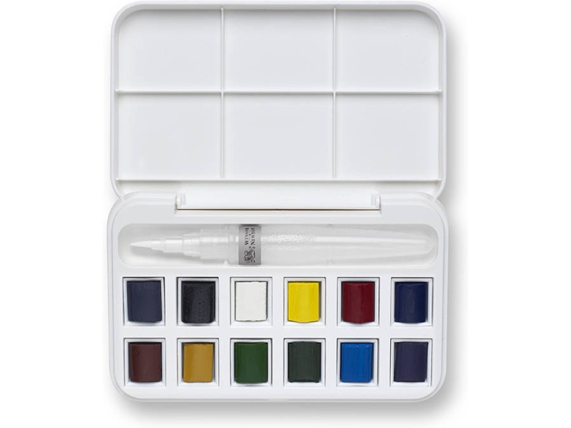Caja de 12 pastillas de acuarela WINSOR & NEWTON Cotman con pincel de agua