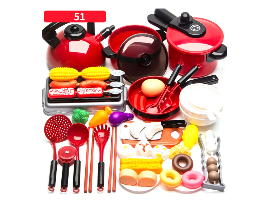 Juego de cocina de juguete de 51 piezas para niños, juguetes de cocina simulados con finos detalles, regalo para el hogar y la escuela.
