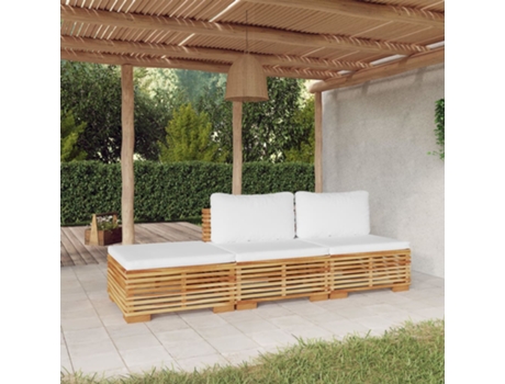 Conjunto 3 muebles de jardín VIDAXL y cojines madera maciza teca
