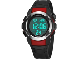 Reloj Digital Panars Luminoso 2 Zonas Horarias Impermeable Correa Pu Negro Rojo