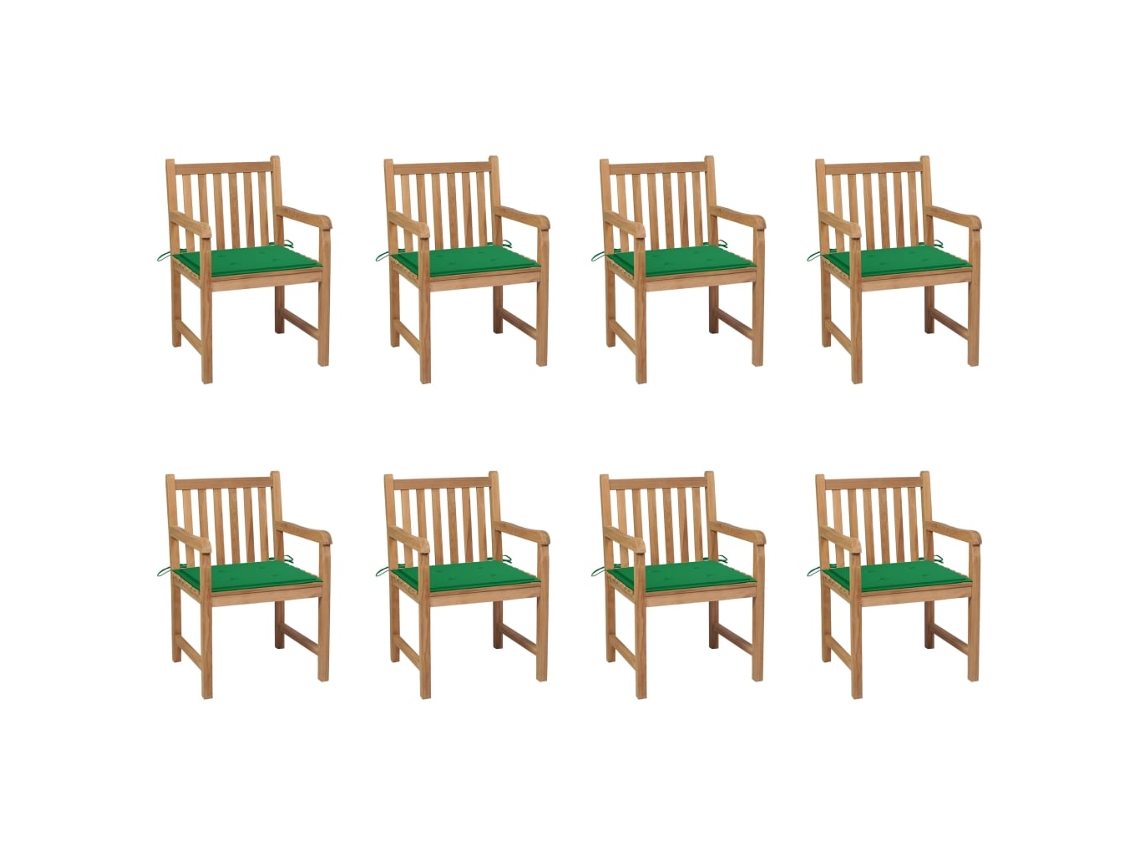 Sillas de jardín DKD Home Decor de 8 piezas con cojines verdes de teca maciza