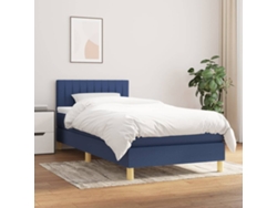 Cama Box Spring Con Colchón Tela Azul 100x200 Cm