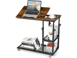 Mesita Lateral Móvil 80 x 40 x 64-95 cm con Forma de C con Repisas/Mesita Altura Regulable para Ordenador con Superficie Inclinable 0° a 32,5° COSTWAY