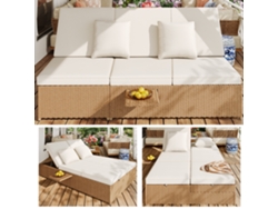 Tumbona Doble,ratán,sofá,impermeable,plegable,cojín,blanco