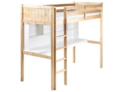 Cama Alta con Despacho Beliani Foucamont Madera de Pino Clara Wood 104x209x180