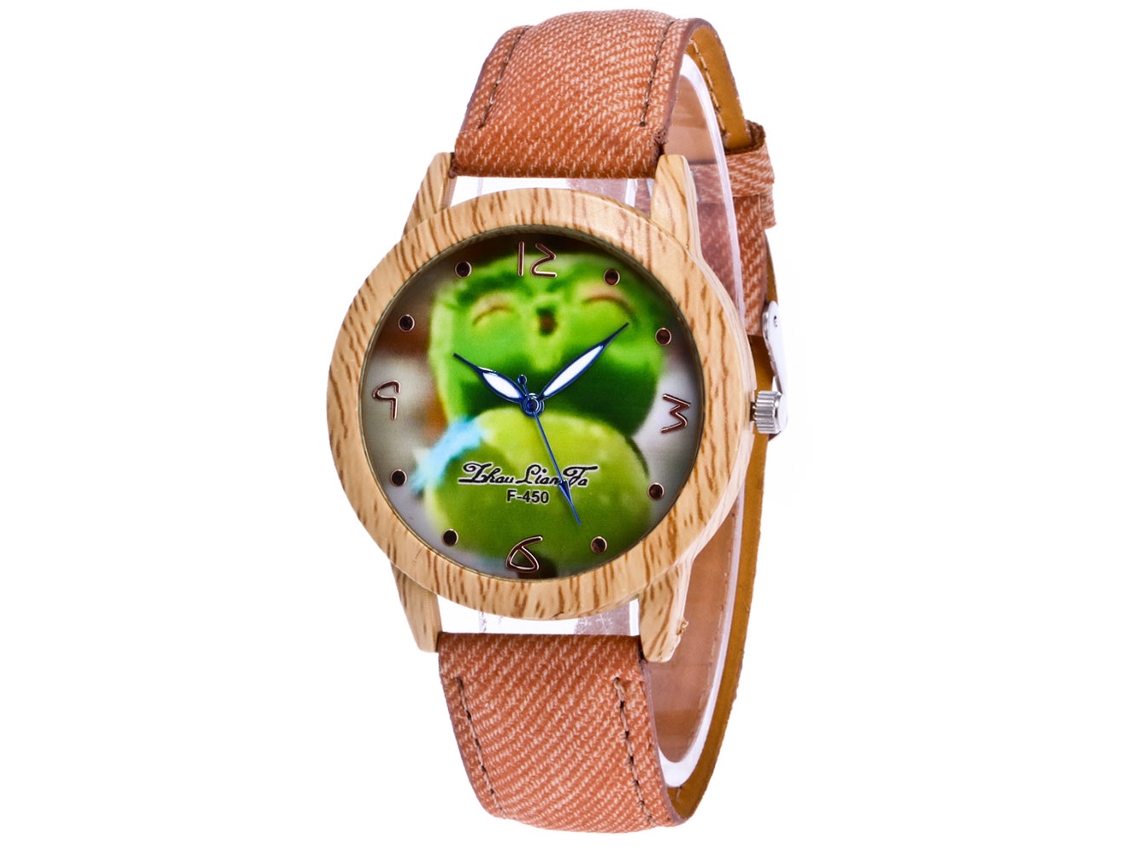 Reloj De Pulsera De Moda Con Esfera De Cara Sonriente Y Correa De Cuero Marrón Claro.