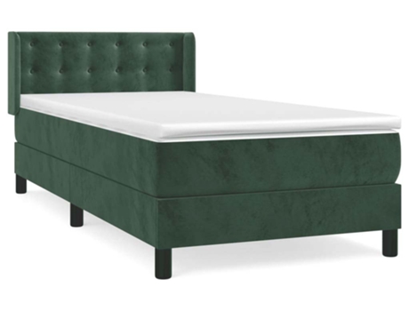 vidaXL Cama con somier y colchón 90x200 cm terciopelo verde oscuro