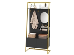 Mueble Recibidor 78x38.5x180.5 Cm - Guardarropa Con Espejo, Percheros Metálicos, Banco Y Zapatero - Negro