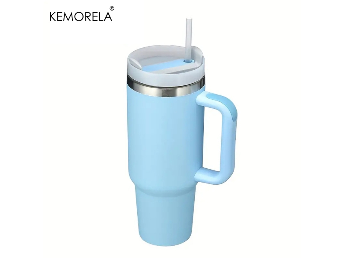 Taza térmica de acero inoxidable con asa, tapa y pajita, modelo MDUG para mujer (estilo 15)
