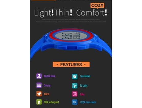 Reloj de pulsera VEANXIN Soft Band Sport LED Digital 5ATM resistente al agua-Azul