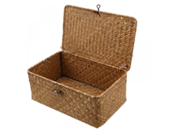 Cesta de almacenamiento de mimbre tejido, caja de almacenamiento con tapa