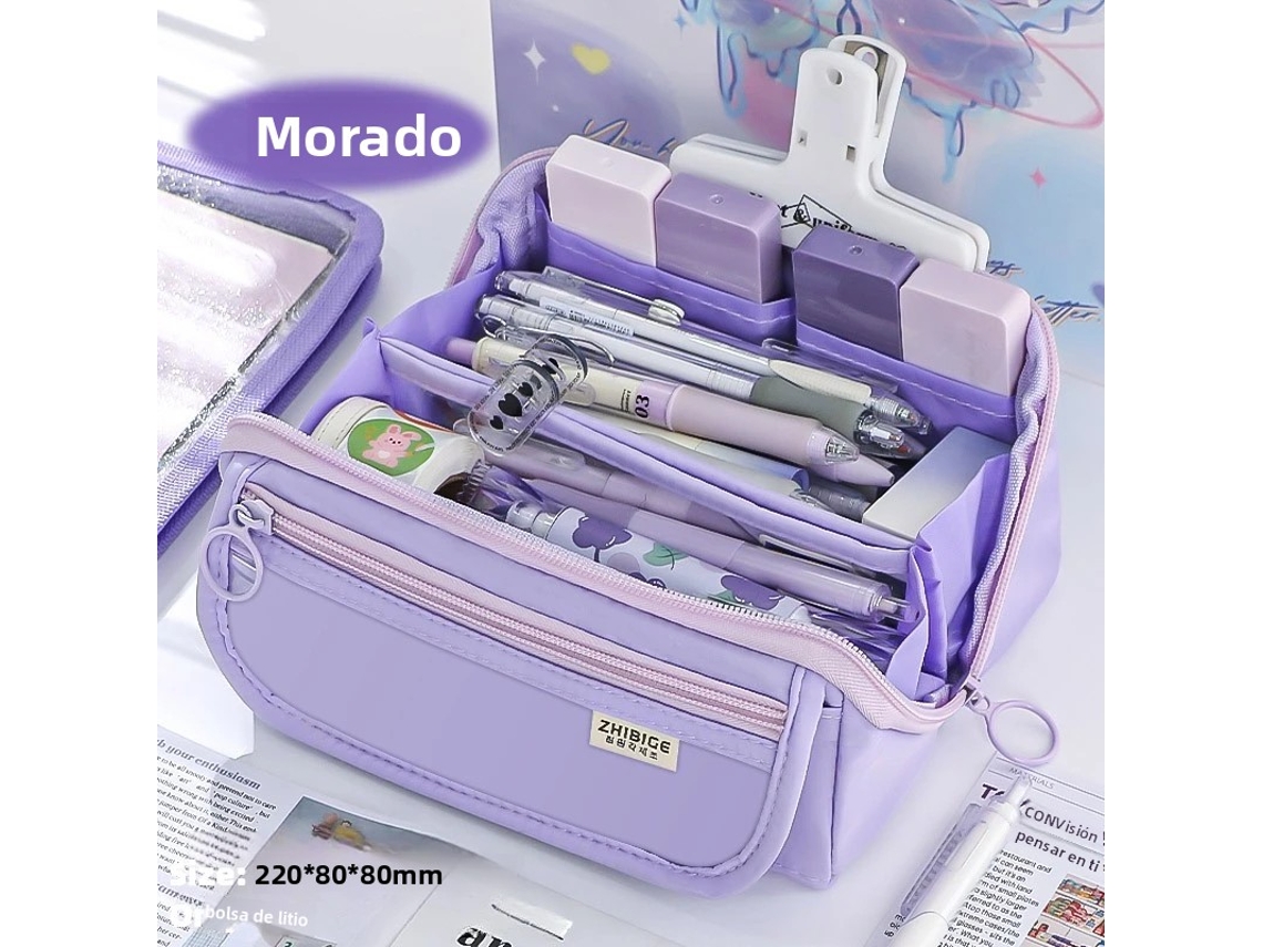 (morado) Estuche Para Lápices Con Prismas De Gran Capacidad, Diseño Multifuncional, Tela De Alta Calidad.