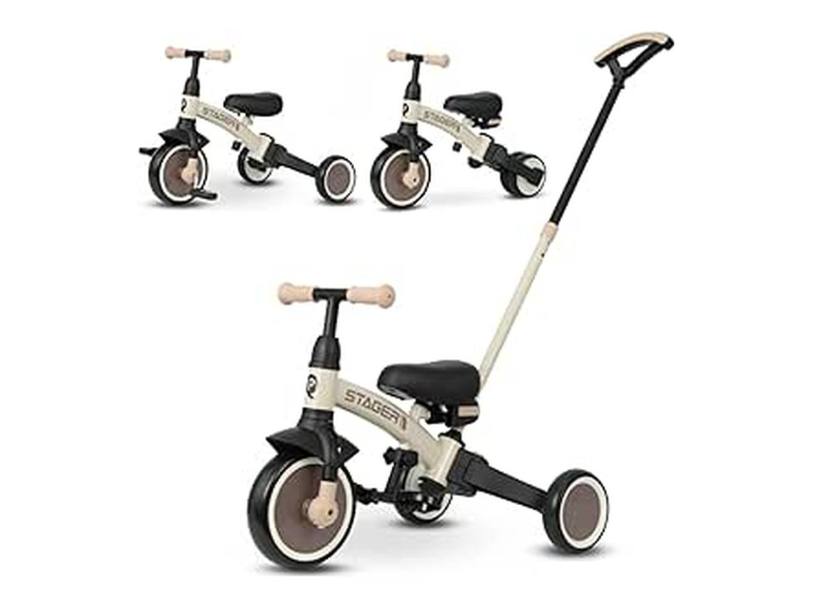 QPLAY Triciclo Evolutivo Trike Stager 2 en 1 con Barra de Empuje para Niños de 1 a 4 Años