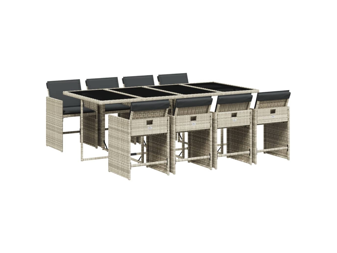 Conjunto de 9 piezas de comedor de jardín con cojines gris claro MAISON EXCLUSIVE