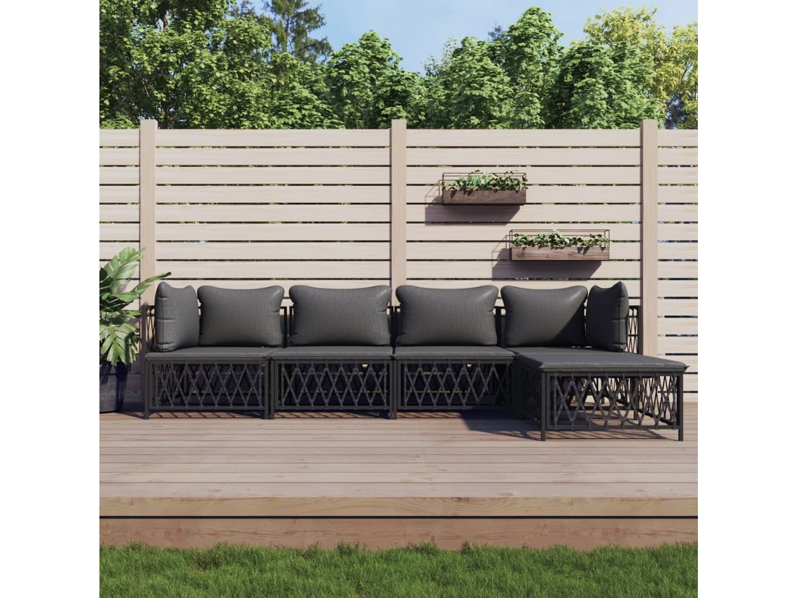 Conjunto de salón de 5 piezas con cojines de acero antracita Dkd Home Decor