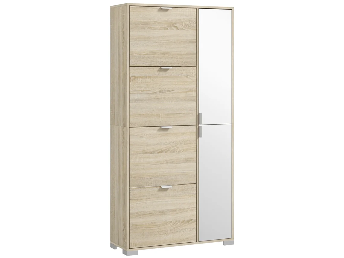 Zapatero con 4 puertas batientes, 2 armarios y frentes con espejo para 16 pares de zapatos, mueble de entrada.