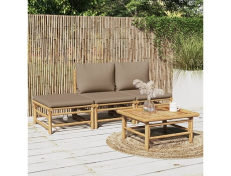 Conjunto 4 de muebles de jardín VIDAXL bambú y cojines gris taupe