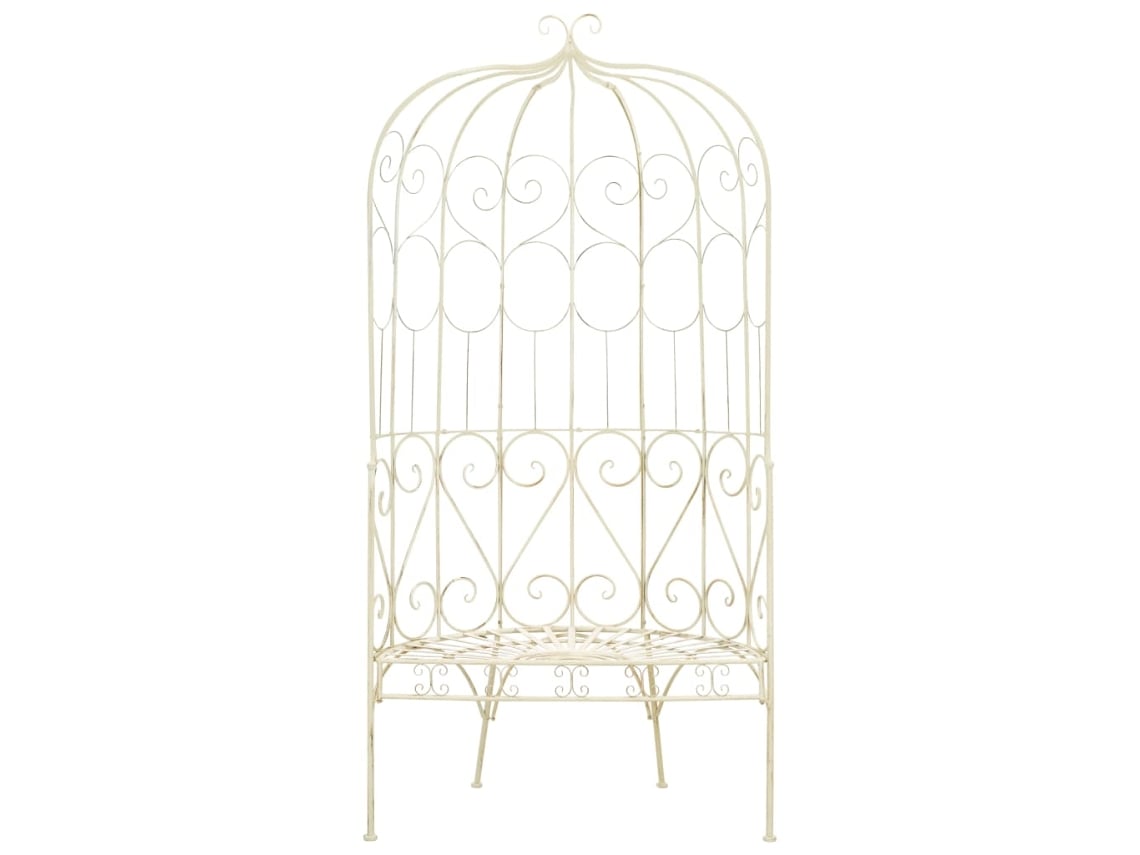Banco De Jardín | Banco Exterior Metal Blanco Envejecido 95 Cm