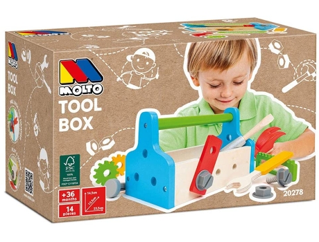 Caja de Herramientas MOLTO Madera 14 Piezas (Edad Mínima: 2)