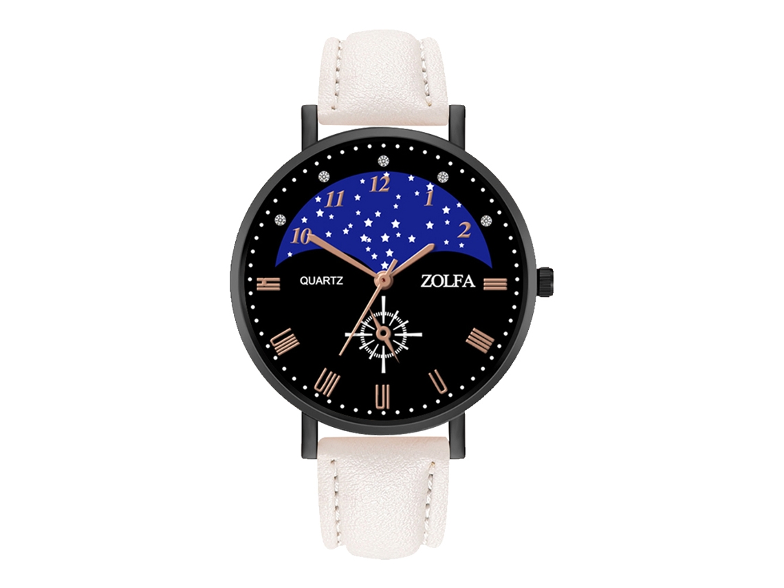 Reloj De Pareja A La Moda Con Correa De Piel Sintética Y Esfera Redonda Grande - Blanco